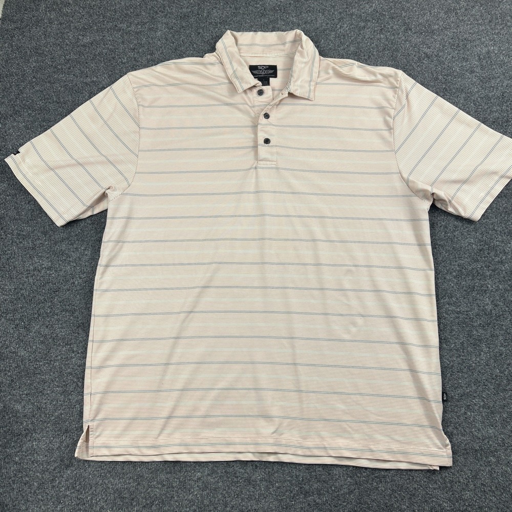 Straight Down Performance Mens Large Short Sleeve Polo Shirt Golf Preppy Striped